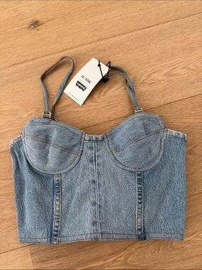 Re/Done x Levi's Denim Bustier Crop Top - Light Blue XS